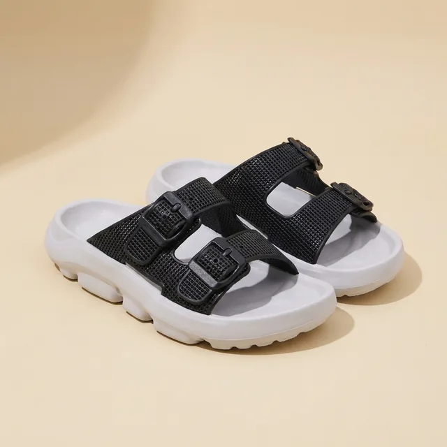 Sandal anak dua ban gesper hitam putih